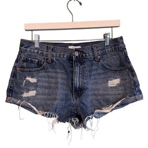Forever 21 Womens Denim Y2k Distressed Cut Off Jean Concert Shorts Blue Size 28